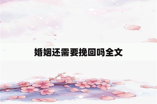 婚姻还需要挽回吗全文