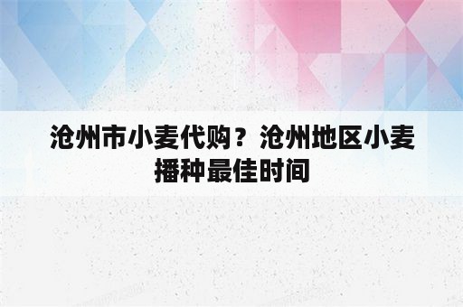 沧州市小麦代购？沧州地区小麦播种最佳时间