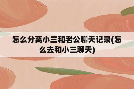 怎么分离小三和老公聊天记录(怎么去和小三聊天)