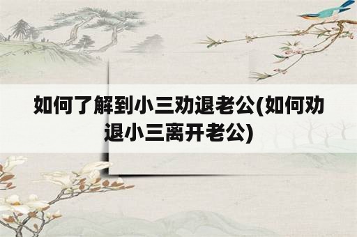 如何了解到小三劝退老公(如何劝退小三离开老公)