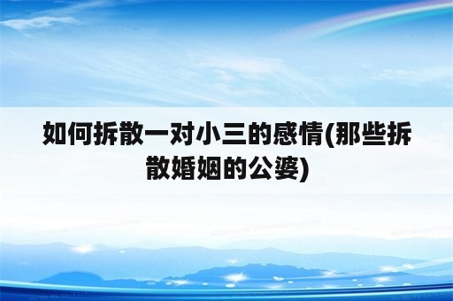 如何拆散一对小三的感情(那些拆散婚姻的公婆)