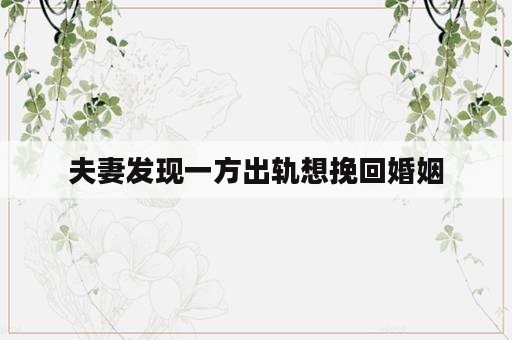 夫妻发现一方出轨想挽回婚姻