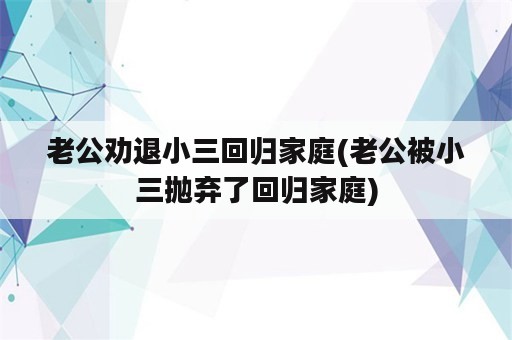 老公劝退小三回归家庭(老公被小三抛弃了回归家庭)