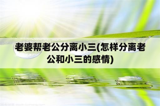 老婆帮老公分离小三(怎样分离老公和小三的感情)