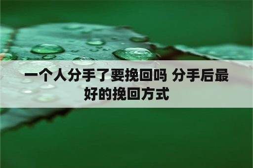 一个人分手了要挽回吗 分手后最好的挽回方式