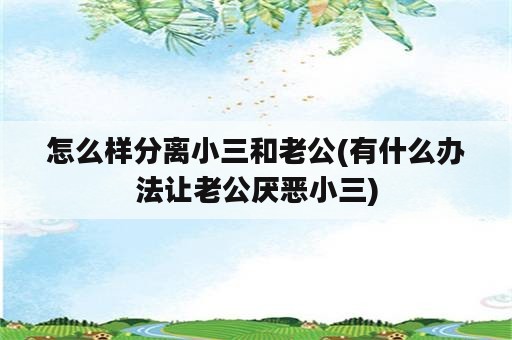 怎么样分离小三和老公(有什么办法让老公厌恶小三)