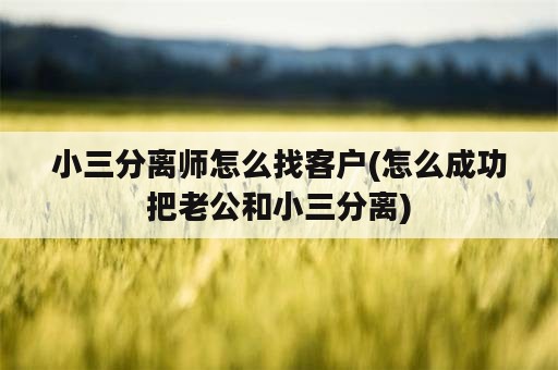 小三分离师怎么找客户(怎么成功把老公和小三分离)