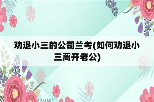 劝退小三的公司兰考(如何劝退小三离开老公)