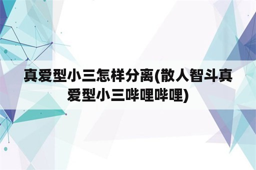 真爱型小三怎样分离(散人智斗真爱型小三哔哩哔哩)