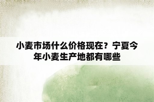 小麦市场什么价格现在？宁夏今年小麦生产地都有哪些