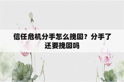 信任危机分手怎么挽回？分手了还要挽回吗