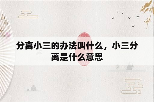 分离小三的办法叫什么，小三分离是什么意思