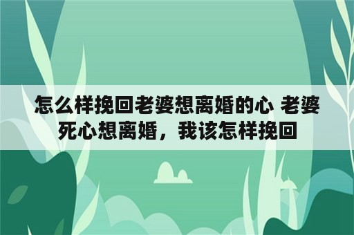 怎么样挽回老婆想离婚的心 老婆死心想离婚，我该怎样挽回