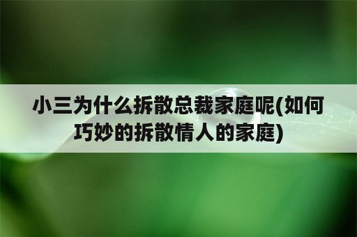 小三为什么拆散总裁家庭呢(如何巧妙的拆散情人的家庭)