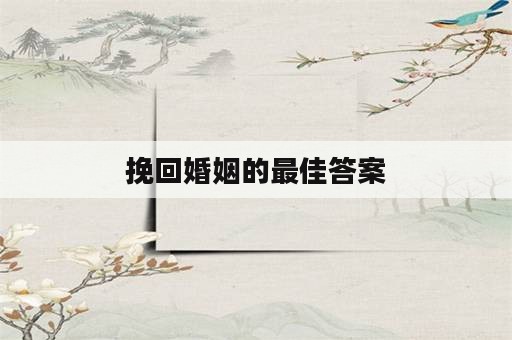 挽回婚姻的最佳答案