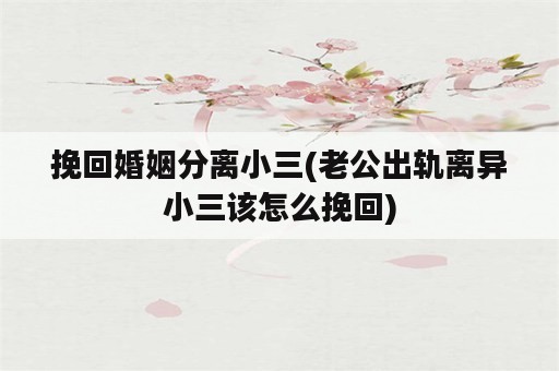 挽回婚姻分离小三(老公出轨离异小三该怎么挽回)