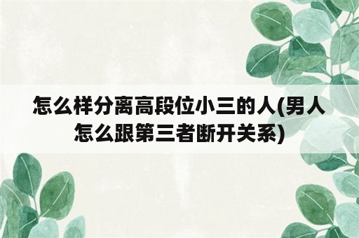 怎么样分离高段位小三的人(男人怎么跟第三者断开关系)