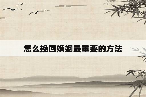 怎么挽回婚姻最重要的方法