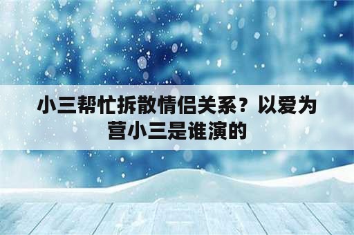 小三帮忙拆散情侣关系？以爱为营小三是谁演的