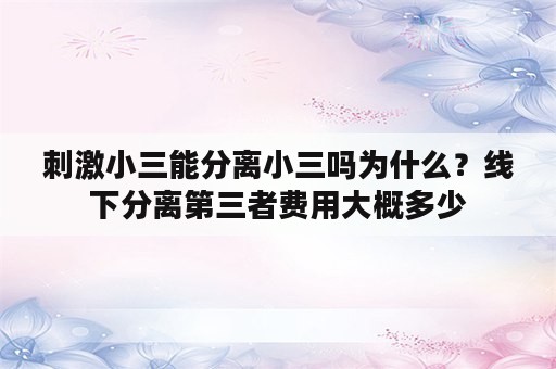 刺激小三能分离小三吗为什么？线下分离第三者费用大概多少