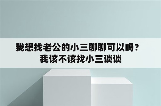 我想找老公的小三聊聊可以吗？ 我该不该找小三谈谈