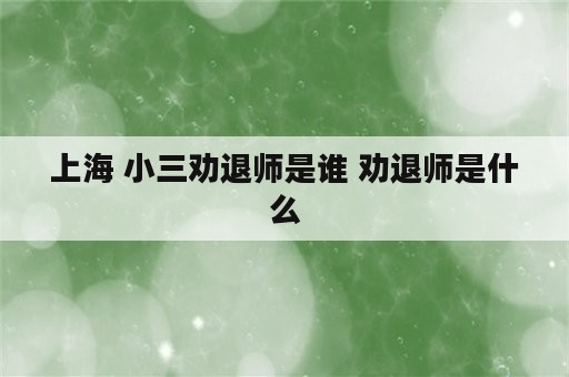 上海 小三劝退师是谁 劝退师是什么