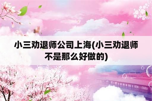 小三劝退师公司上海(小三劝退师不是那么好做的)