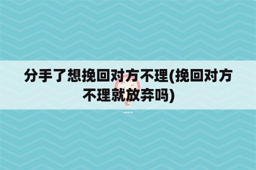 分手了想挽回对方不理(挽回对方不理就放弃吗)