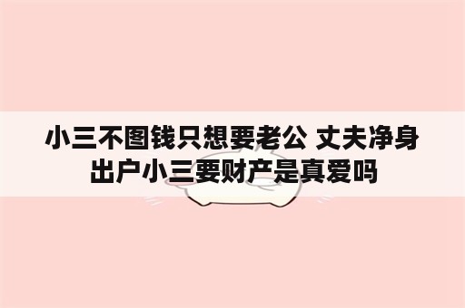 小三不图钱只想要老公 丈夫净身出户小三要财产是真爱吗