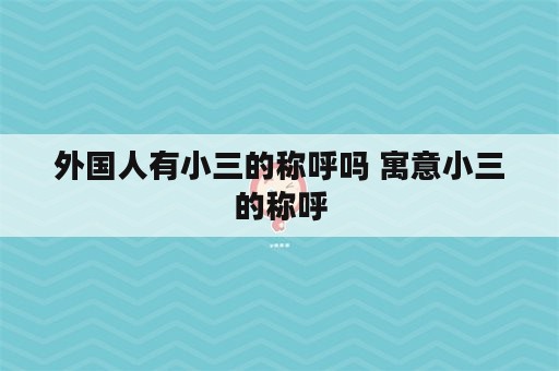 外国人有小三的称呼吗 寓意小三的称呼