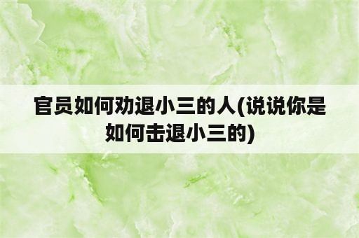 官员如何劝退小三的人(说说你是如何击退小三的)