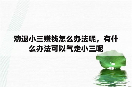 劝退小三赚钱怎么办法呢，有什么办法可以气走小三呢