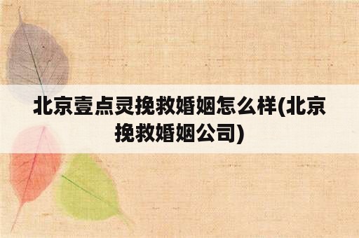 北京壹点灵挽救婚姻怎么样(北京挽救婚姻公司)