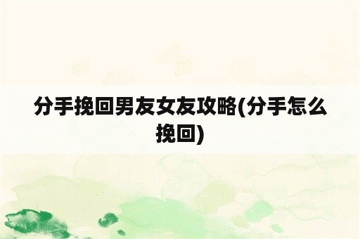 分手挽回男友女友攻略(分手怎么挽回)