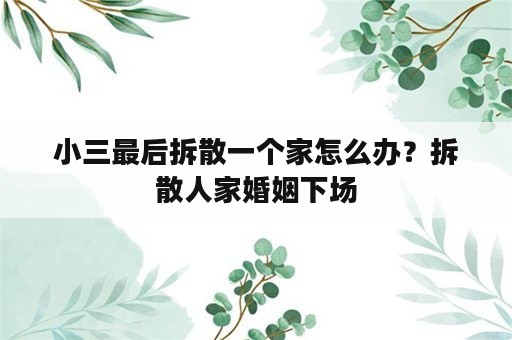 小三最后拆散一个家怎么办？拆散人家婚姻下场