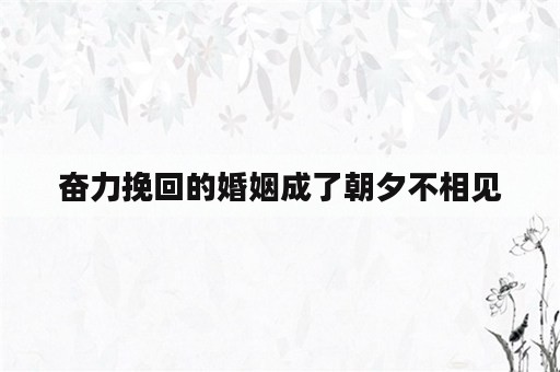 奋力挽回的婚姻成了朝夕不相见