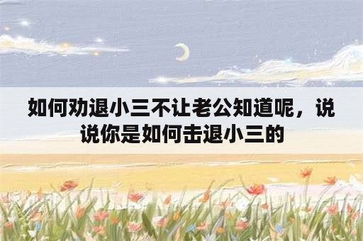 如何劝退小三不让老公知道呢，说说你是如何击退小三的