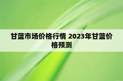 甘蓝市场价格行情 2023年甘蓝价格预测