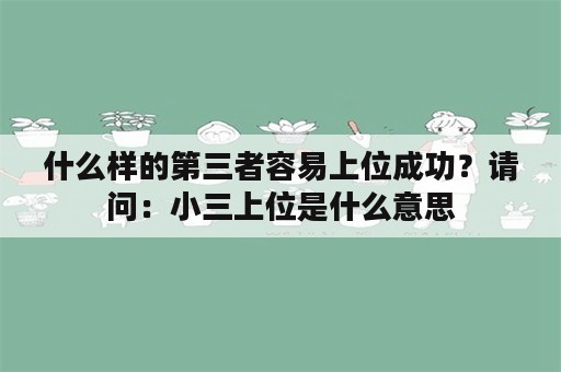 什么样的第三者容易上位成功？请问：小三上位是什么意思