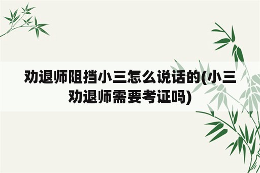 劝退师阻挡小三怎么说话的(小三劝退师需要考证吗)