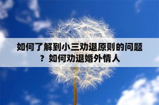 如何了解到小三劝退原则的问题？如何劝退婚外情人