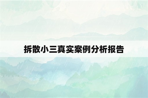 拆散小三真实案例分析报告