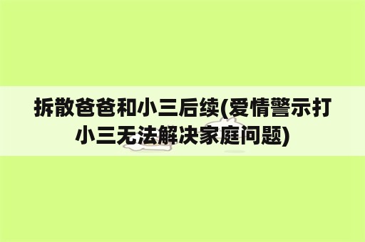 拆散爸爸和小三后续(爱情警示打小三无法解决家庭问题)